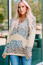 Load image into Gallery viewer, Leopard Color Block Buttoned Drawstring Detail Hoodie