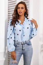 Load image into Gallery viewer, Star Print Frill Trim Balloon Sleeve Blouse