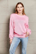 Load image into Gallery viewer, Double Take Round Neck Cable-Knit Dropped Shoulder Sweater