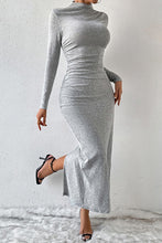 Load image into Gallery viewer, Heathered Slit Mock Neck Wrap Dress