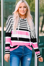Load image into Gallery viewer, Striped Drawstring Detail Long Sleeve Hoodie