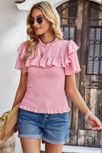 Load image into Gallery viewer, Smocked Tie Back Flutter Sleeve Blouse