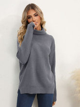 Load image into Gallery viewer, Slit Turtleneck Dropped Shoulder Sweater