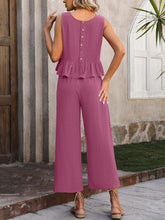 Load image into Gallery viewer, Ruffled Round Neck Tank and Pants Set