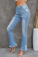 Load image into Gallery viewer, High Waist Distressed Flared Jeans