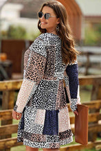 Load image into Gallery viewer, Plus Size Round Neck Leopard Print Long Sleeve Mini Dress