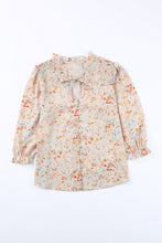 Load image into Gallery viewer, Floral Smocked Tie-Neck Buttoned Blouse