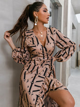 Load image into Gallery viewer, Letter Print Ruffle Hem Midi Wrap Dress