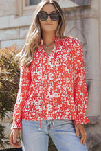 Load image into Gallery viewer, Printed Tie Neck Flounce Sleeve Blouse
