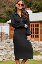 Load image into Gallery viewer, Half Zip Collared Neck Slit Midi Dress
