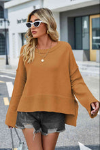 Load image into Gallery viewer, Round Neck Dropped Shoulder Slit Sweater