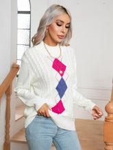 Load image into Gallery viewer, Openwork Geometric Mock Neck Sweater