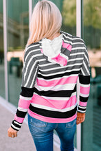 Load image into Gallery viewer, Striped Drawstring Detail Long Sleeve Hoodie