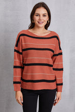 Load image into Gallery viewer, Striped Round Neck Dropped Shoulder Sweater