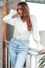 Load image into Gallery viewer, Flounce Cuff Lace Detail V-Neck Blouse