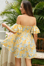 Load image into Gallery viewer, Floral Off-Shoulder Smocked Ruffle Sleeve Dress