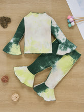 Load image into Gallery viewer, Baby Girl Tie-Dye Ribbed Bell Sleeve Top and Bell Bottoms Set