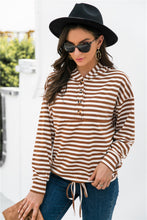 Load image into Gallery viewer, Striped Half-Button Dropped Shoulder Hoodie