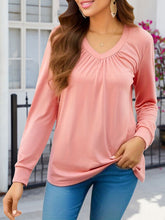 Load image into Gallery viewer, Ruched V-Neck Long Sleeve T-Shirt