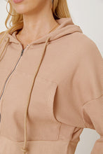 Load image into Gallery viewer, Waffle-Knit Drawstring Zip Up Hoodie