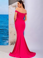Load image into Gallery viewer, Off-Shoulder Split Fishtail Dress with Train