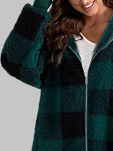 Load image into Gallery viewer, Plaid Zip-Up Hooded Jacket with Pockets