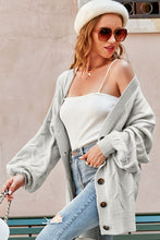 Load image into Gallery viewer, Ribbed Trim Button Down Lantern Sleeve Cardigan