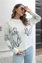 Load image into Gallery viewer, Cat Pattern Round Neck Long Sleeve Pullover Sweater
