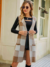Load image into Gallery viewer, Plaid Lapel Collar Sleeveless Cardigan