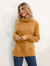 Load image into Gallery viewer, Slit Turtleneck Dropped Shoulder Sweater