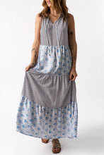 Load image into Gallery viewer, Mixed Print Tie-Neck Sleeveless Maxi Dress