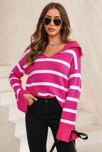 Load image into Gallery viewer, Striped Collared Neck Slit Sweater