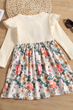 Load image into Gallery viewer, Girls Two-Tone Floral Hem Ruffle Shoulder Dress