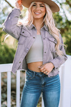 Load image into Gallery viewer, Frayed Trim Snap Down Denim Jacket