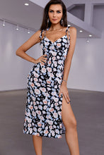 Load image into Gallery viewer, Floral Print Tie-Shoulder Split Midi Dress