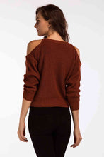 Load image into Gallery viewer, Double Take Round Neck Cold-Shoulder Ribbed Sweater