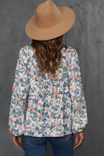 Load image into Gallery viewer, Floral Tie-Neck Long Balloon Sleeve Blouse