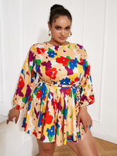 Load image into Gallery viewer, Plus Size Printed Mini Dress with Braided Belt