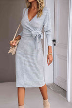 Load image into Gallery viewer, Surplice Neck Tied Ribbed Dress