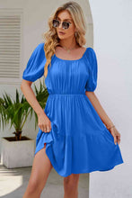 Load image into Gallery viewer, Ruched Square Neck Puff Sleeve Mini Dress