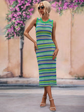 Load image into Gallery viewer, Striped Round Neck Sleeveless Midi Cover Up Dress