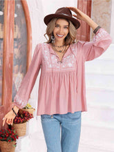 Load image into Gallery viewer, Floral Tie Neck Balloon Sleeve Blouse