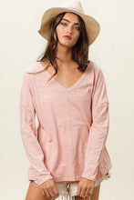 Load image into Gallery viewer, BiBi Exposed Seam V-Neck Long Sleeve T-Shirt