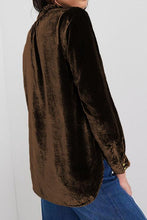 Load image into Gallery viewer, Notched Neck Buttoned Long Sleeve Velvet Blouse