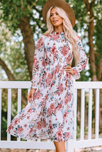 Load image into Gallery viewer, Floral Mock Neck Flounce Sleeve Midi Dress