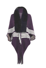 Load image into Gallery viewer, Striped Fringe Detail Long Sleeve Poncho