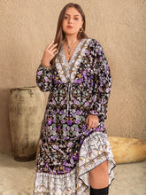 Load image into Gallery viewer, Plus Size V-Neck Balloon Sleeve Printed Midi Dress