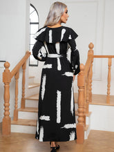 Load image into Gallery viewer, Printed Tie Front Ruffle Trim Long Sleeve Dress