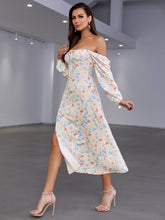 Load image into Gallery viewer, Floral Tie Front Square Neck Split Midi Dress