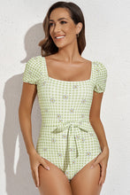Load image into Gallery viewer, Square Neck Tie Detail One-Piece Swimsuit